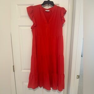 Aura Red Sleeveless Midi Dress